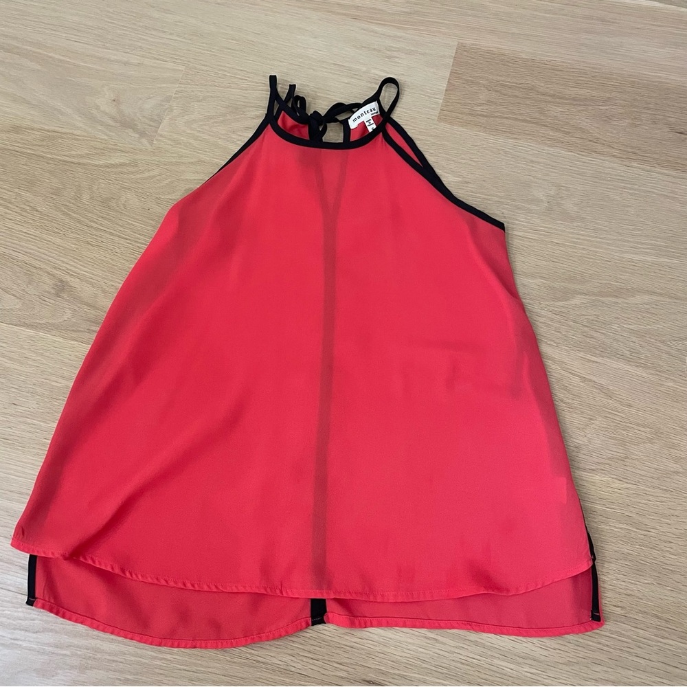Flowy halter top color block red and black size small